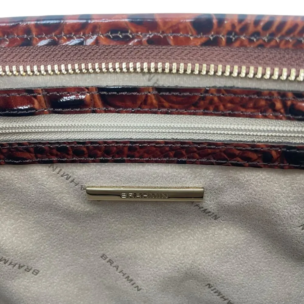 Brahmin Mini Asher Tote Satchel Bag Pecan Melbourne Brown Croc Embossed
